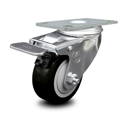 Service Caster 3 Inch Black Polyurethane Wheel Swivel Top Plate Caster with Total Lock Brake SCC-TTL20S314-PPUB-BLK